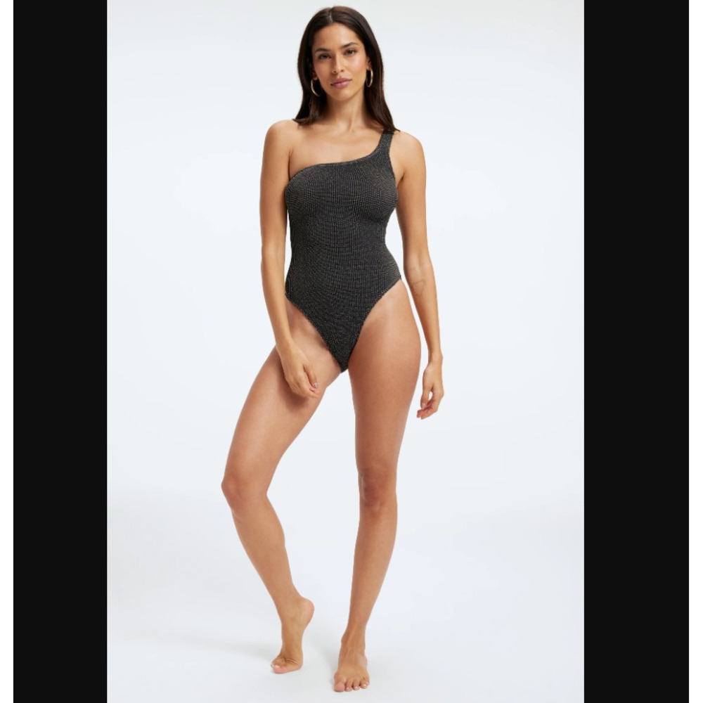 Good American NEW XXS/XS Size 00/0 Black Hot‎ Shoulder One Piece Swimsuit